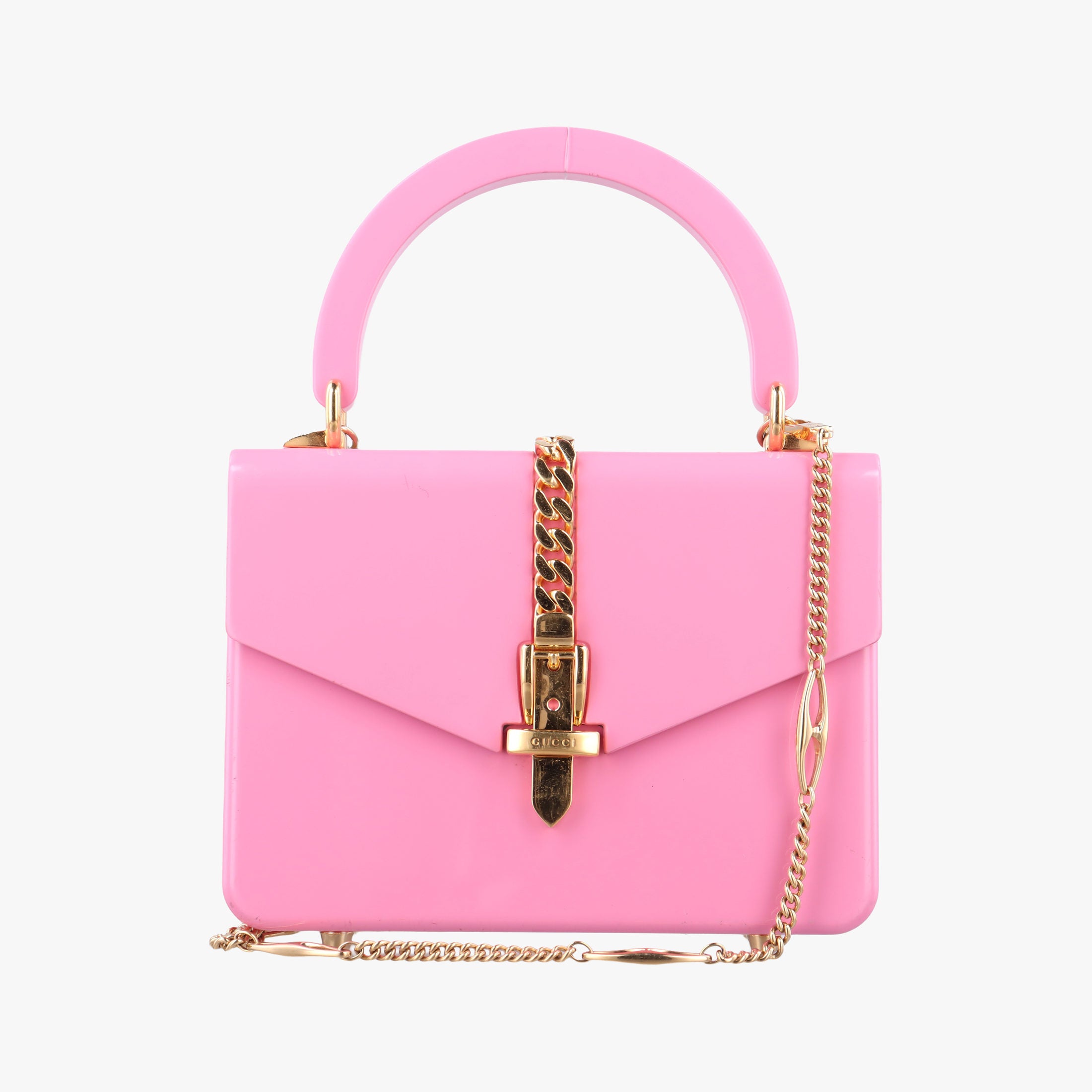 Pre-owned Gucci Sylvie 1969 Acrylic Mini Hand Pink Acrylic 589482 shoulderbag | stylenewstar