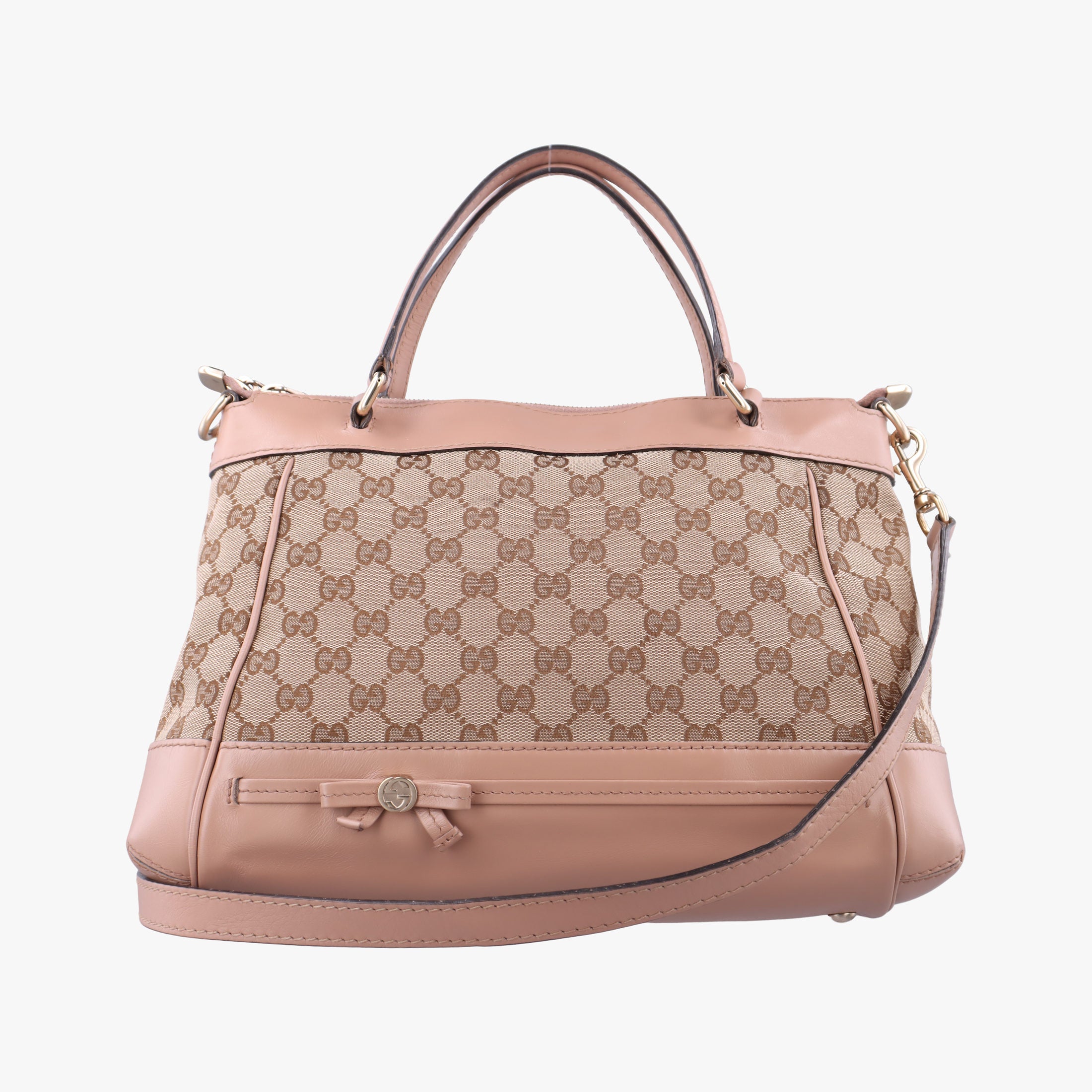 Vintage Gucci Mayfair Bow Tote Beige×pink Canvas×Leather 269894 shoulderbag | stylenewstar
