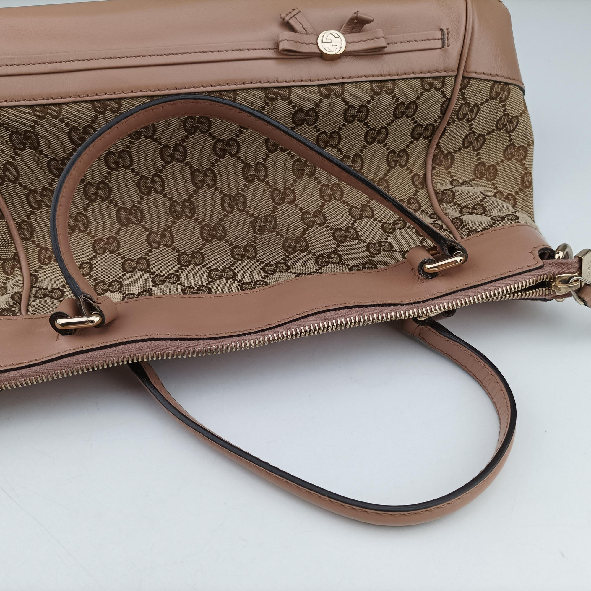 Vintage Gucci Mayfair Bow Tote Beige×pink Canvas×Leather 269894 shoulderbag | stylenewstar