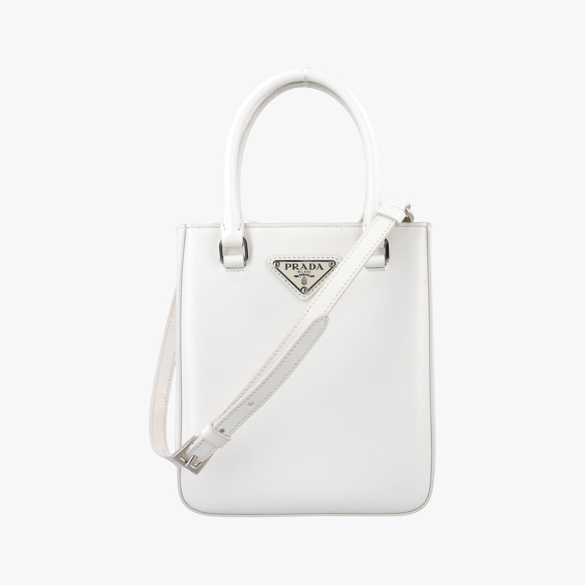 Pre-owned Prada Mirror Tote White Leather 1BA331 shoulderbag | stylenewstar