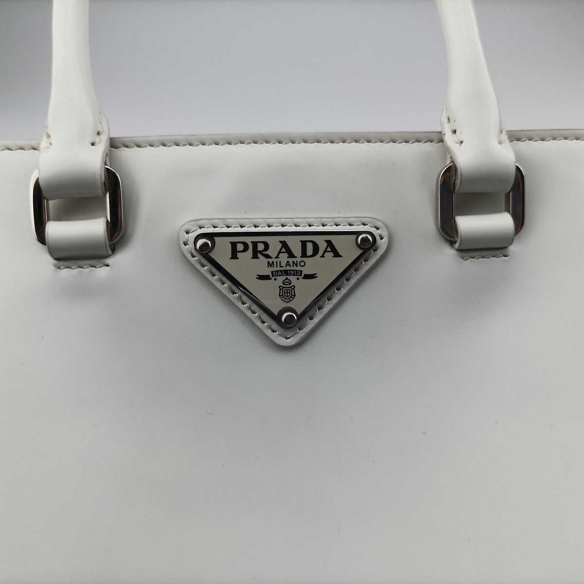 Pre-owned Prada Mirror Tote White Leather 1BA331 shoulderbag | stylenewstar