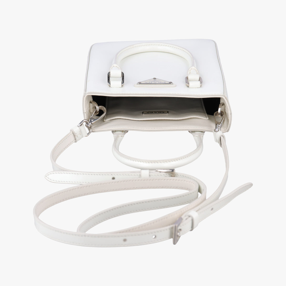 Pre-owned Prada Mirror Tote White Leather 1BA331 shoulderbag | stylenewstar