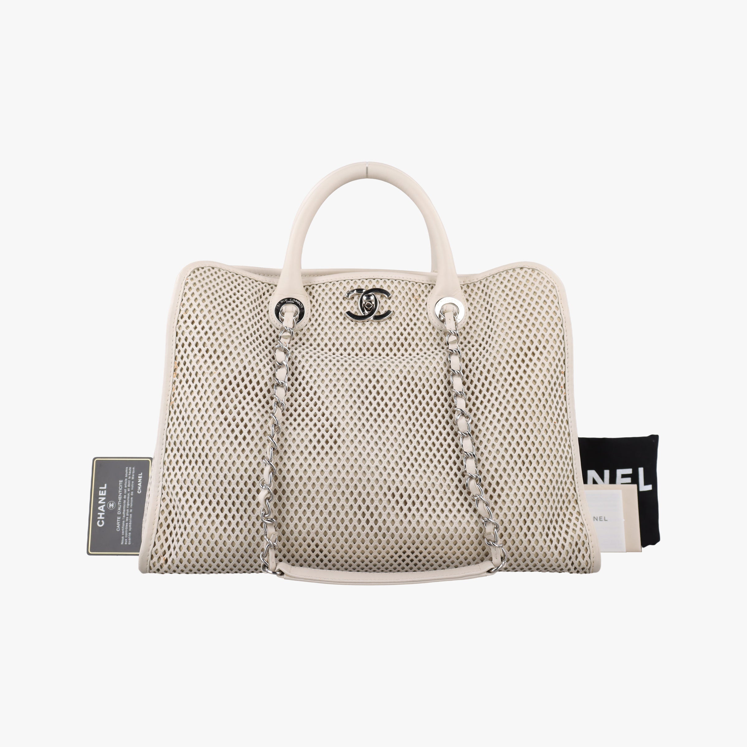 Pre-owned Chanel Up in the Air Perforated French Riviera  White lambskin A67654 shoulderbag | stylenewstar
