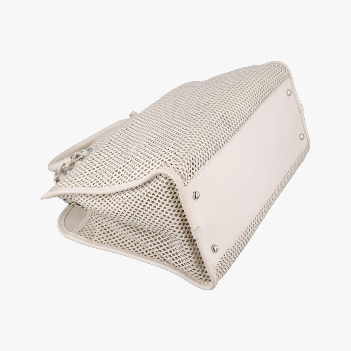 Pre-owned Chanel Up in the Air Perforated French Riviera  White lambskin A67654 shoulderbag | stylenewstar