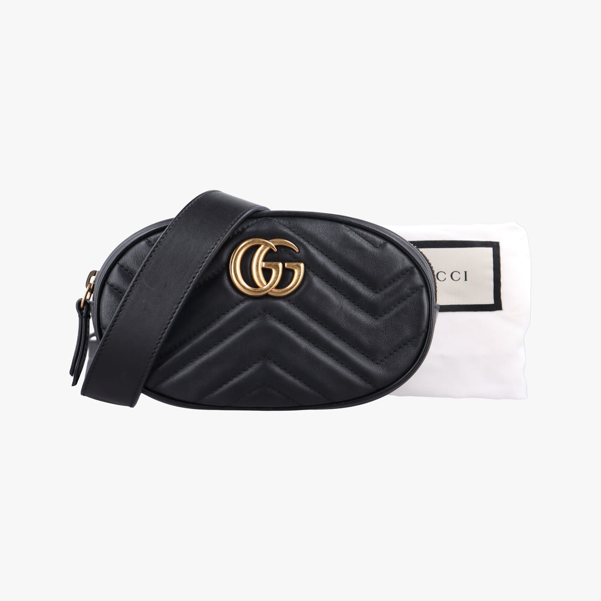 Secondhand Gucci GG Marmont Black Leather 476434 bum bag/waist bag | stylenewstar