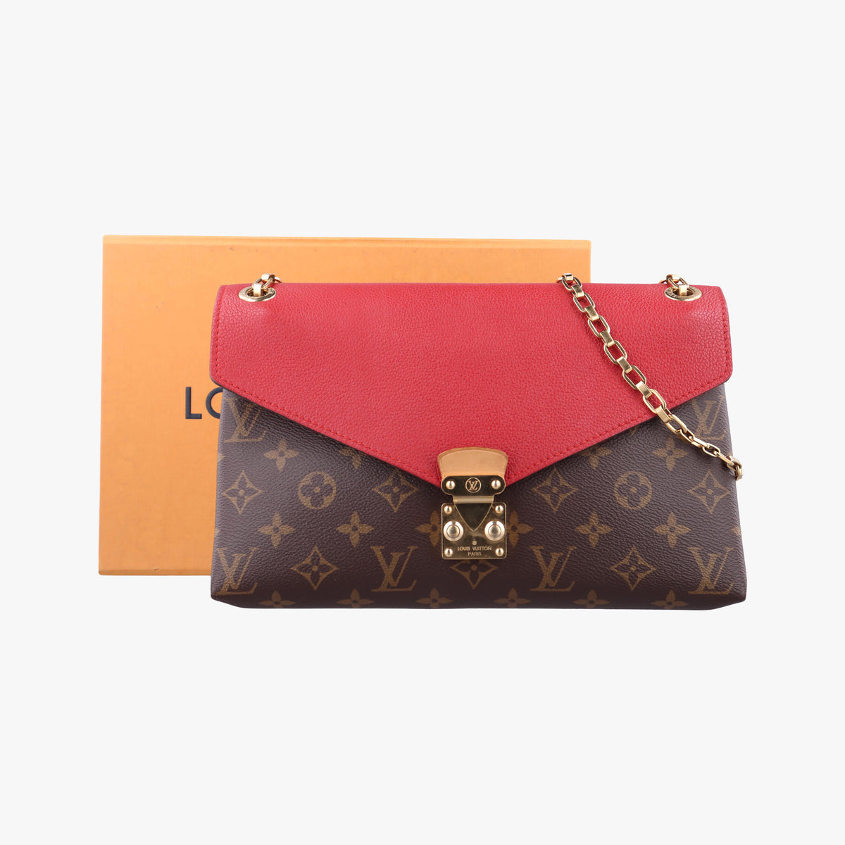 Pre-owned Louis Vuitton PALLAS Chain Brown×CERISE Monogram Canvas×calf leather M41201 shoulderbag | stylenewstar