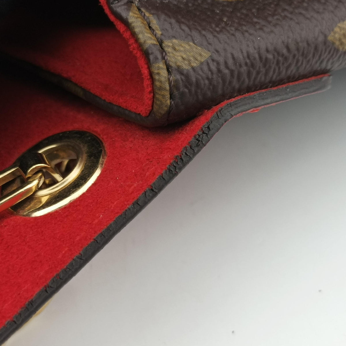 Pre-owned Louis Vuitton PALLAS Chain Brown×CERISE Monogram Canvas×calf leather M41201 shoulderbag | stylenewstar