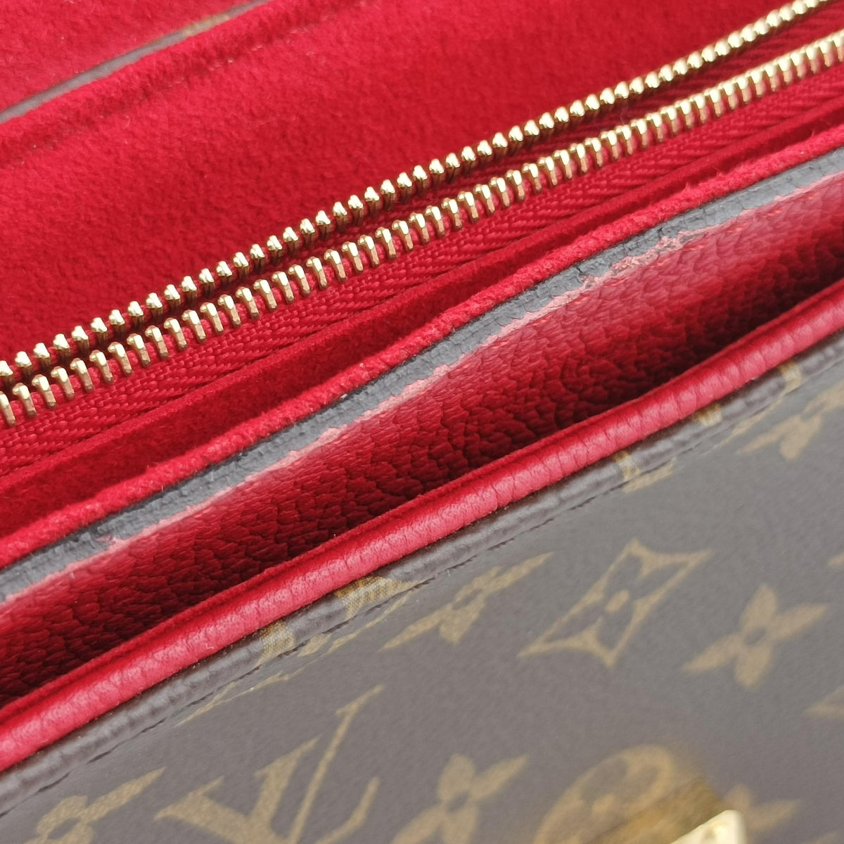 Pre-owned Louis Vuitton PALLAS Chain Brown×CERISE Monogram Canvas×calf leather M41201 shoulderbag | stylenewstar