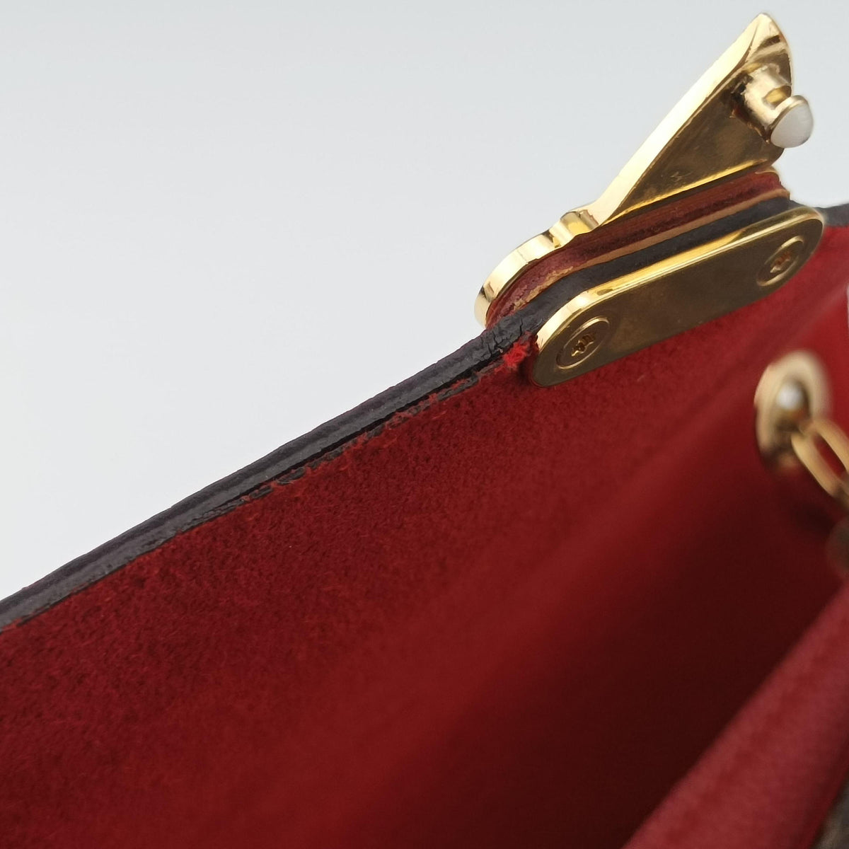 Pre-owned Louis Vuitton PALLAS Chain Brown×CERISE Monogram Canvas×calf leather M41201 shoulderbag | stylenewstar