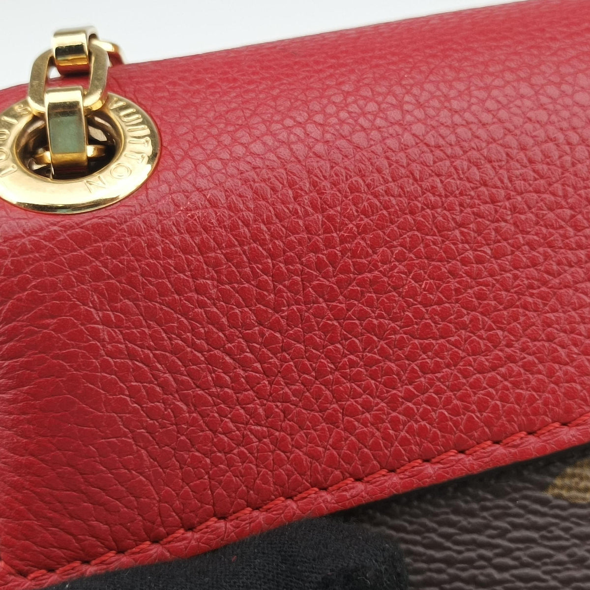 Pre-owned Louis Vuitton PALLAS Chain Brown×CERISE Monogram Canvas×calf leather M41201 shoulderbag | stylenewstar