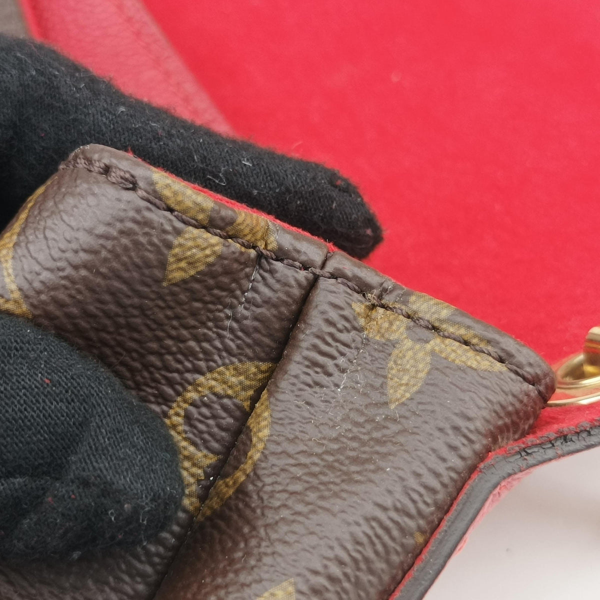 Pre-owned Louis Vuitton PALLAS Chain Brown×CERISE Monogram Canvas×calf leather M41201 shoulderbag | stylenewstar