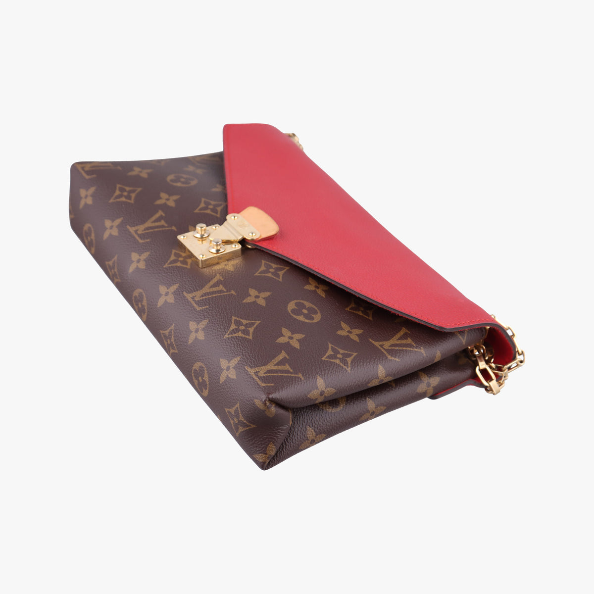 Pre-owned Louis Vuitton PALLAS Chain Brown×CERISE Monogram Canvas×calf leather M41201 shoulderbag | stylenewstar