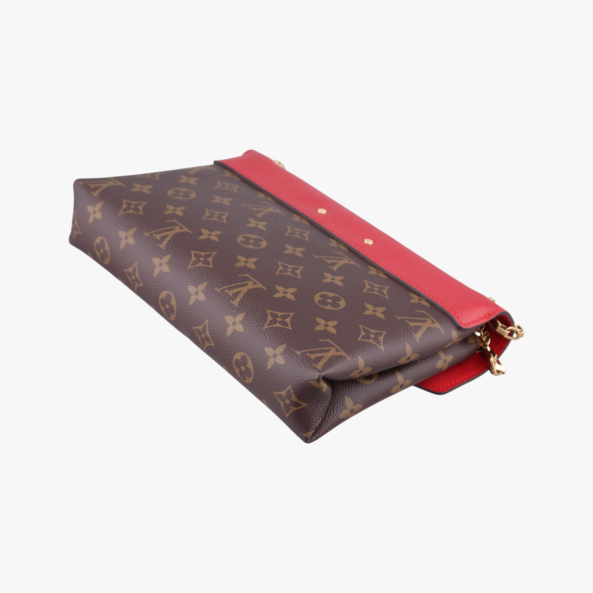 Pre-owned Louis Vuitton PALLAS Chain Brown×CERISE Monogram Canvas×calf leather M41201 shoulderbag | stylenewstar