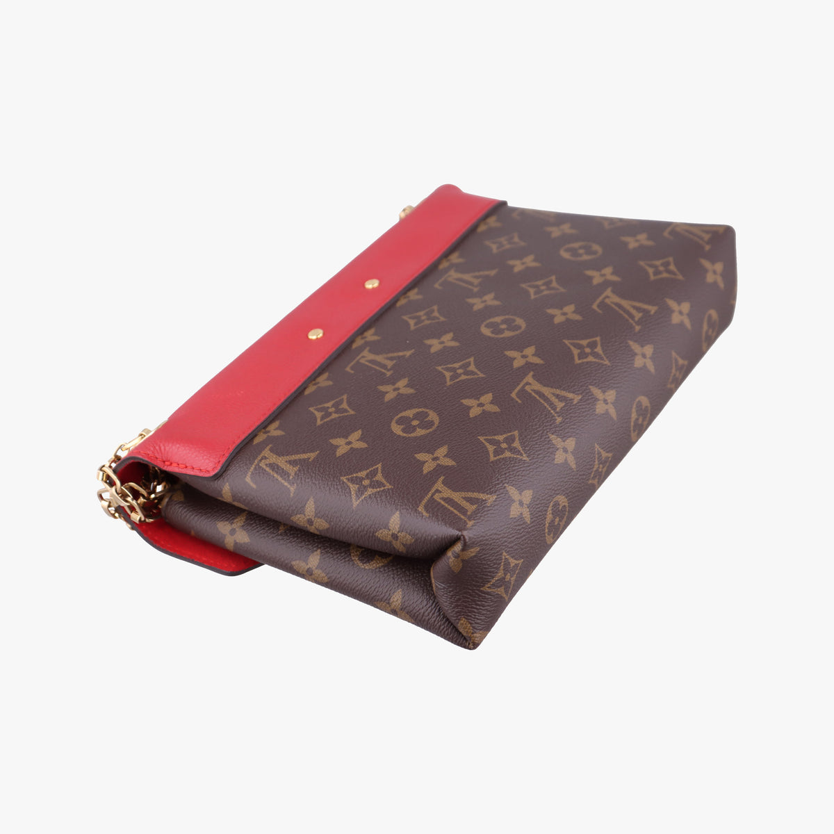 Pre-owned Louis Vuitton PALLAS Chain Brown×CERISE Monogram Canvas×calf leather M41201 shoulderbag | stylenewstar