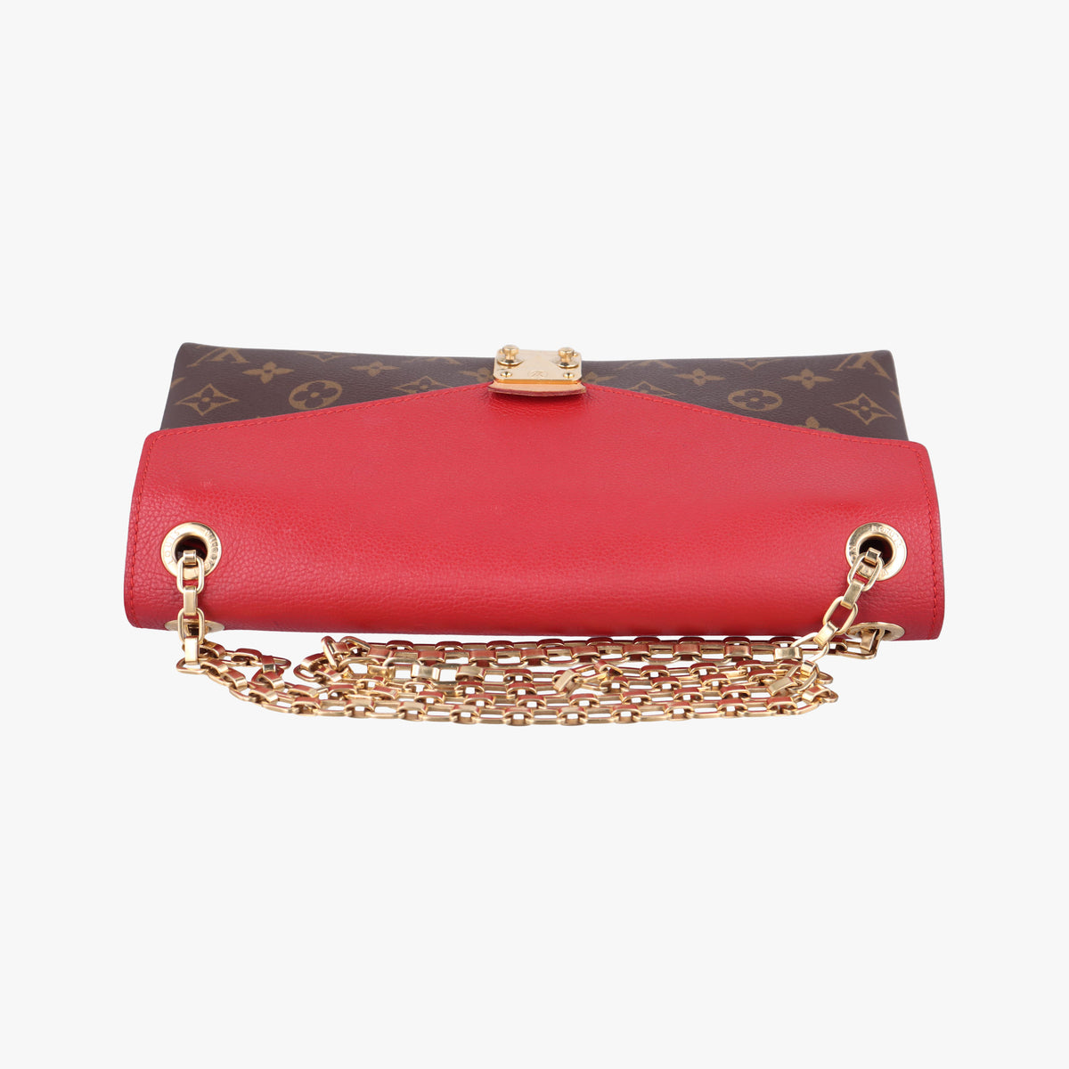 Pre-owned Louis Vuitton PALLAS Chain Brown×CERISE Monogram Canvas×calf leather M41201 shoulderbag | stylenewstar