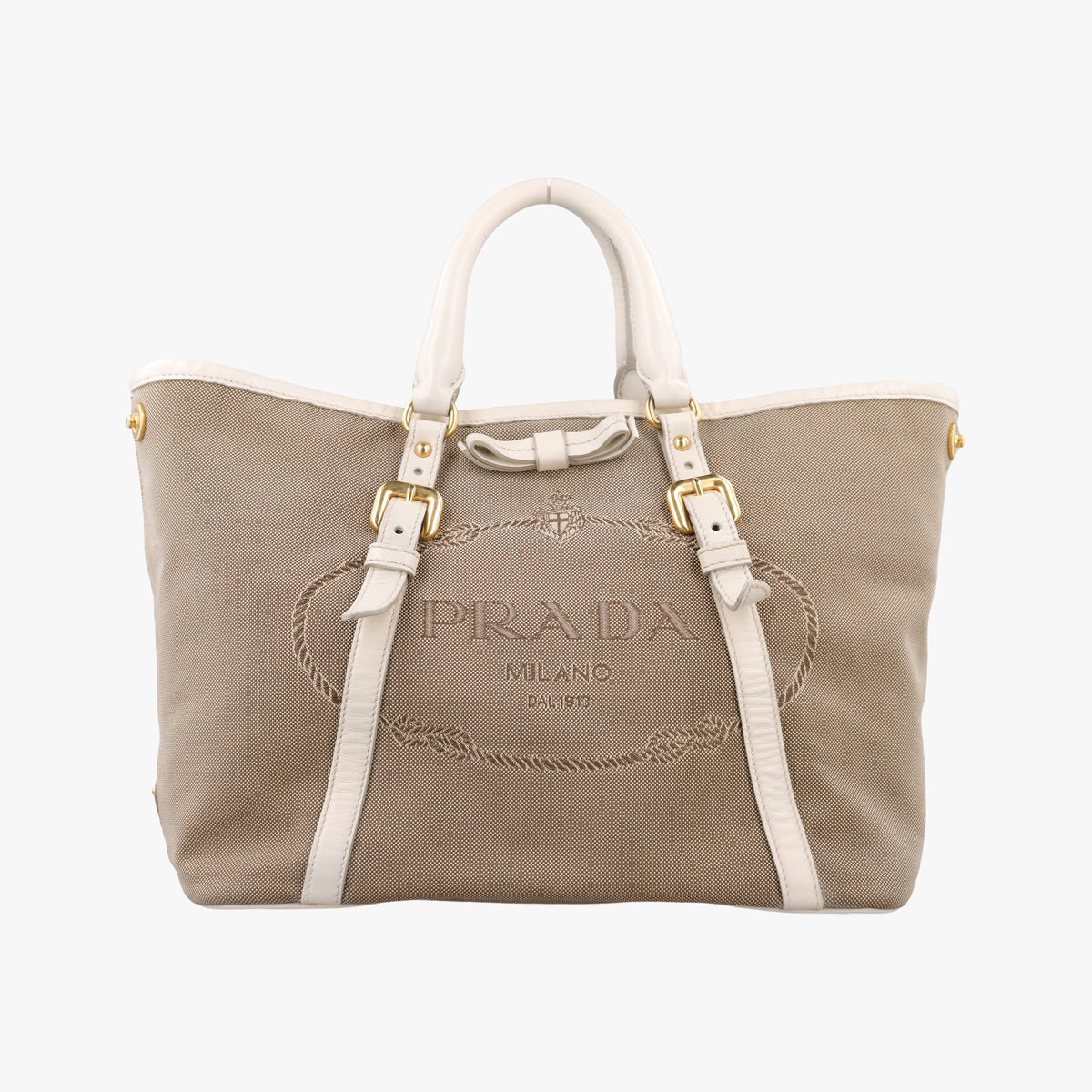 Vintage Prada Canapa Logo khaki×White Canvas×Leather BN2832 handbag | stylenewstar