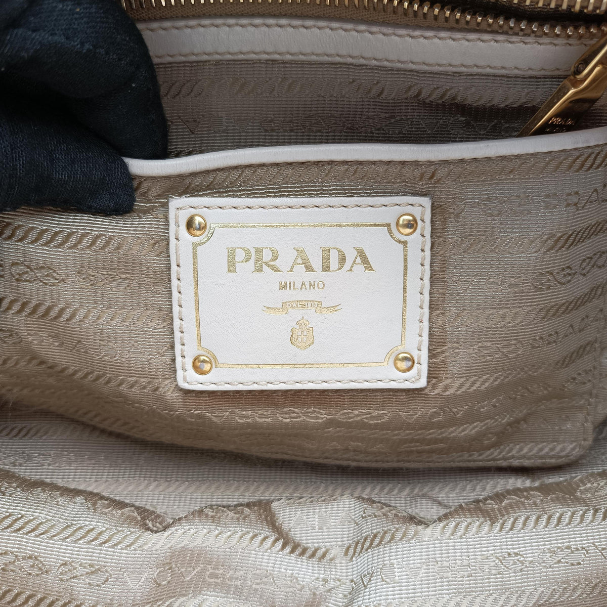 Vintage Prada Canapa Logo khaki×White Canvas×Leather BN2832 handbag | stylenewstar