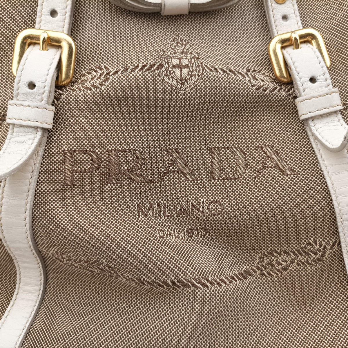 Vintage Prada Canapa Logo khaki×White Canvas×Leather BN2832 handbag | stylenewstar