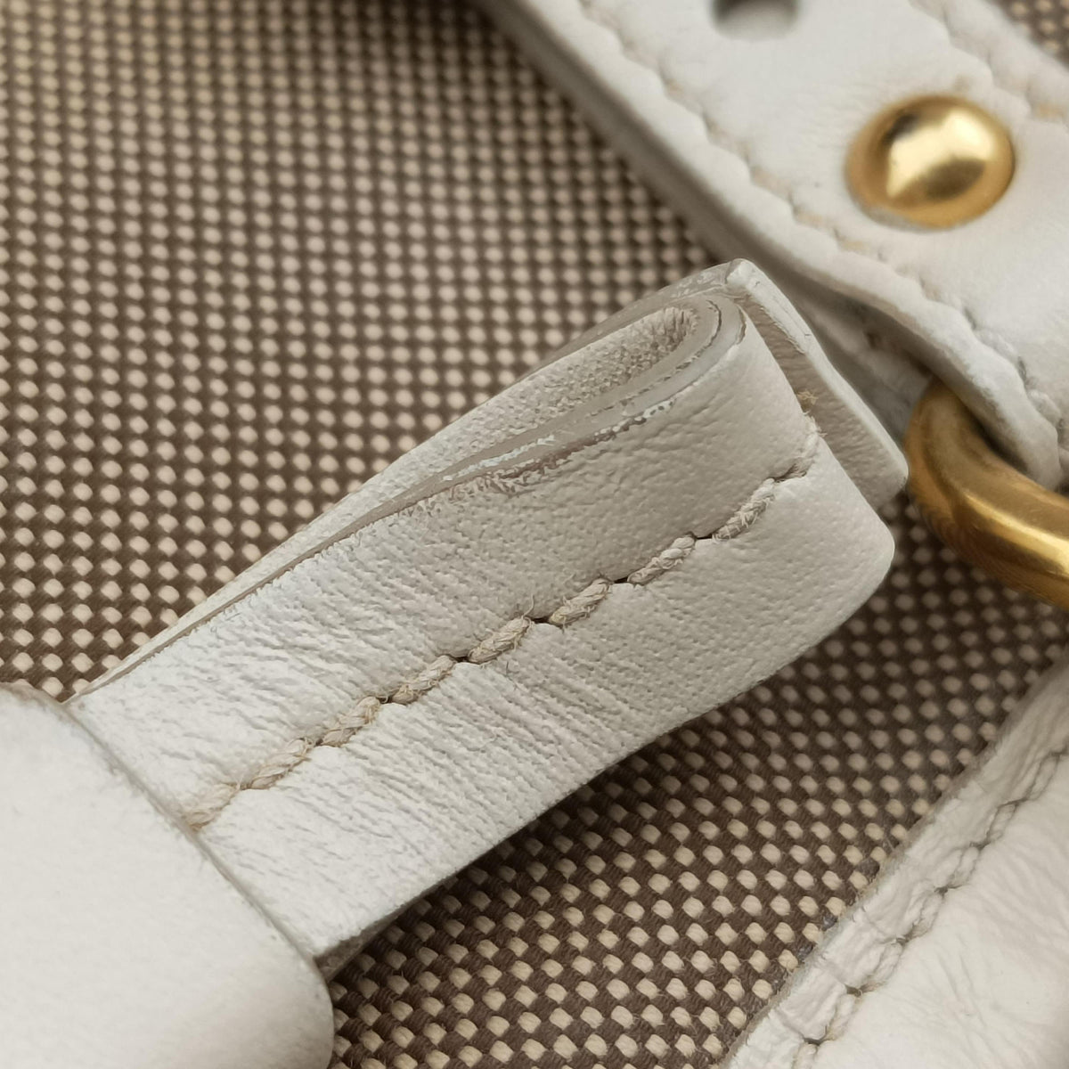 Vintage Prada Canapa Logo khaki×White Canvas×Leather BN2832 handbag | stylenewstar