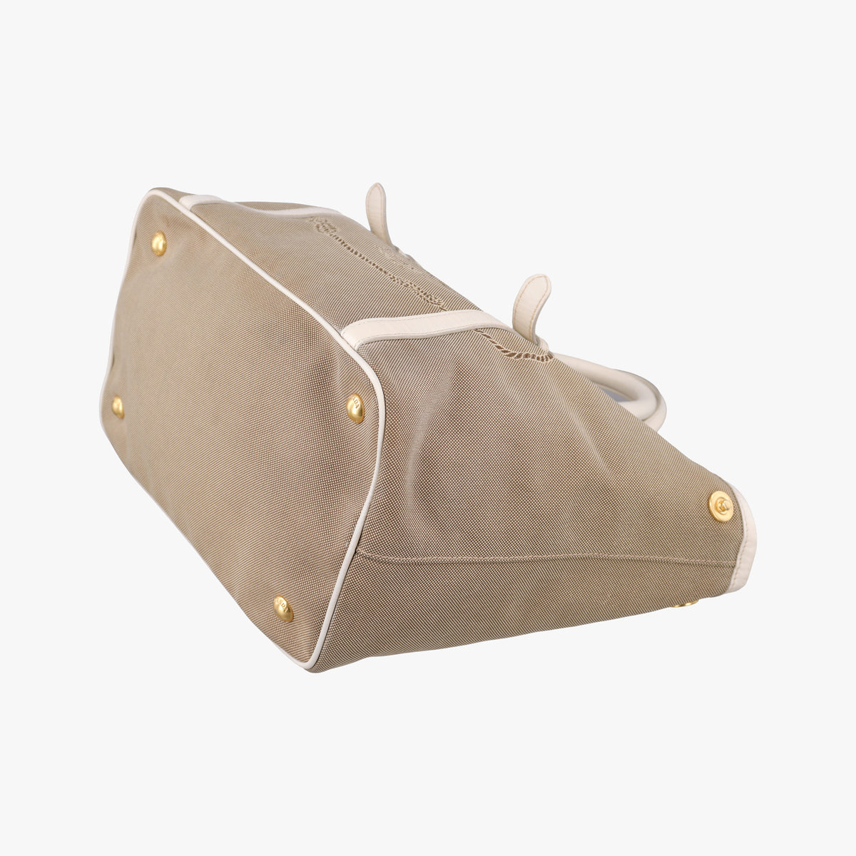 Vintage Prada Canapa Logo khaki×White Canvas×Leather BN2832 handbag | stylenewstar