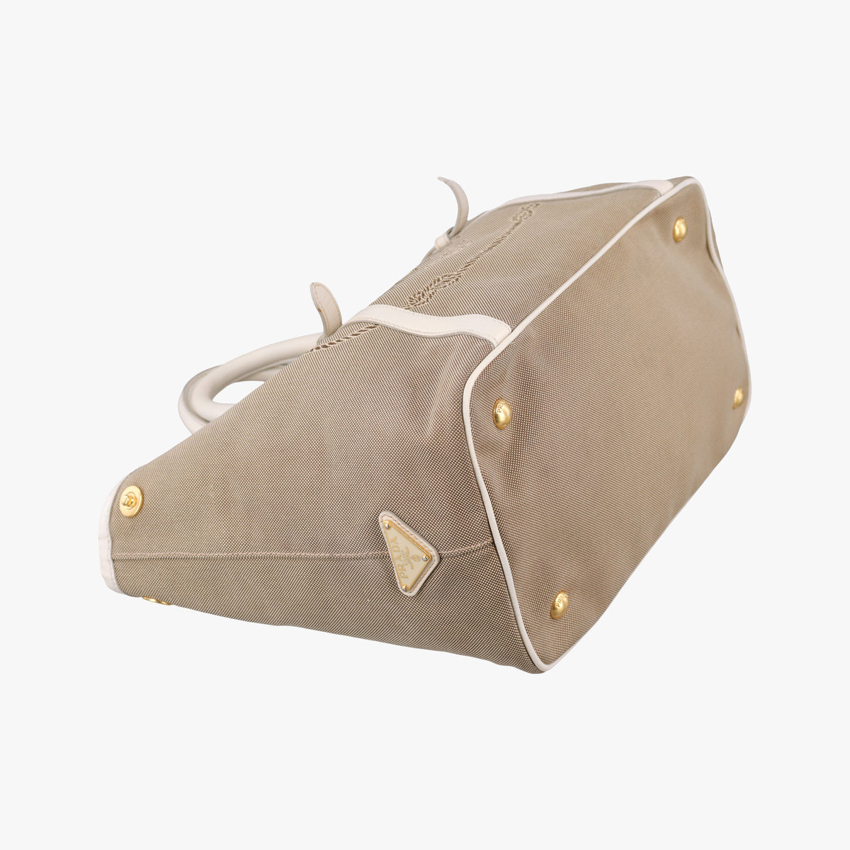 Vintage Prada Canapa Logo khaki×White Canvas×Leather BN2832 handbag | stylenewstar