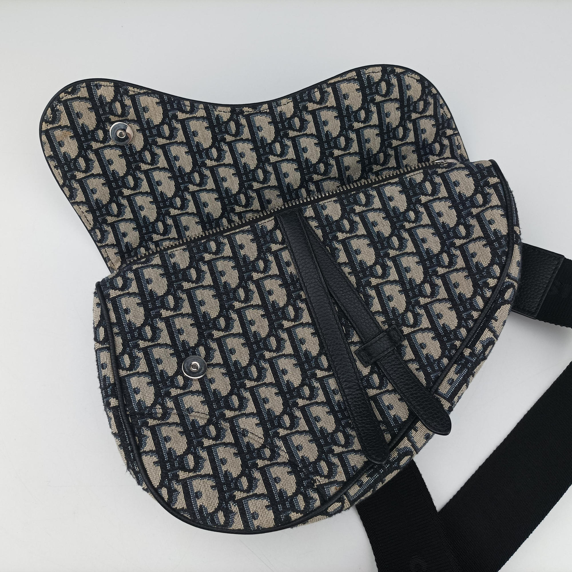 Vintage Christian Dior Saddlebags Gray×Navy Jacquard×Leather  crossbodybag | stylenewstar