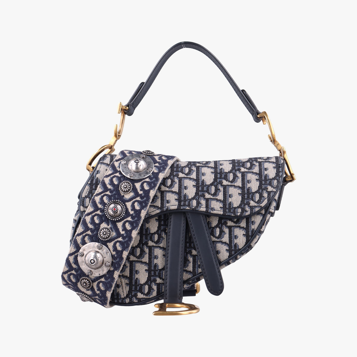 Secondhand Christian Dior Saddle Navy×grey Jacquard × Leather  shoulderbag | stylenewstar