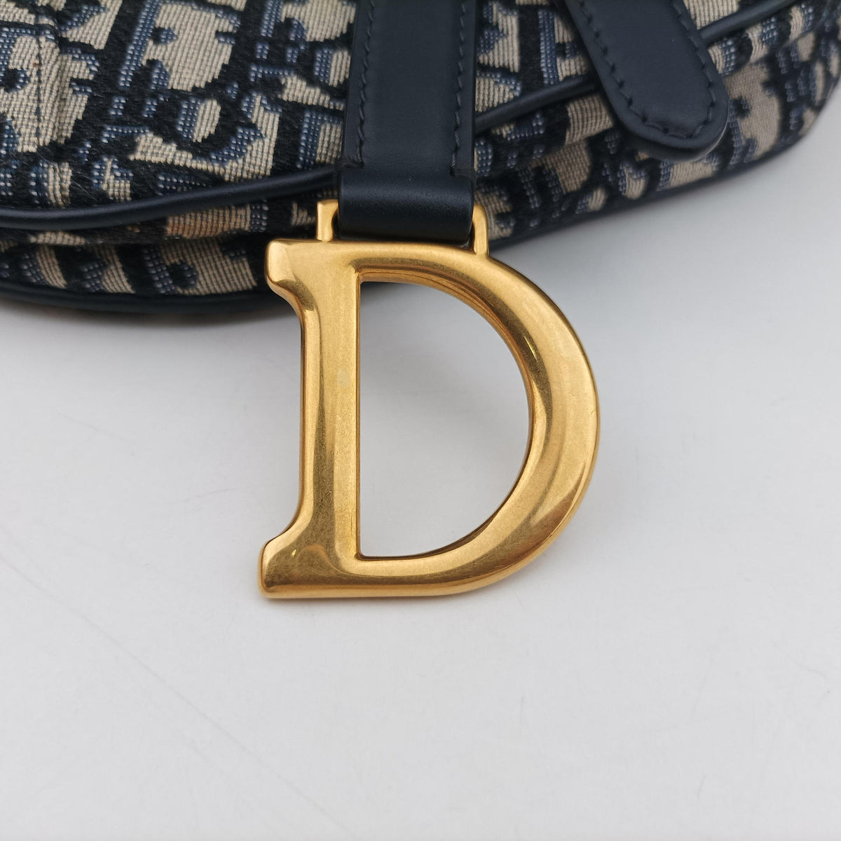 Secondhand Christian Dior Saddle Navy×grey Jacquard × Leather  shoulderbag | stylenewstar