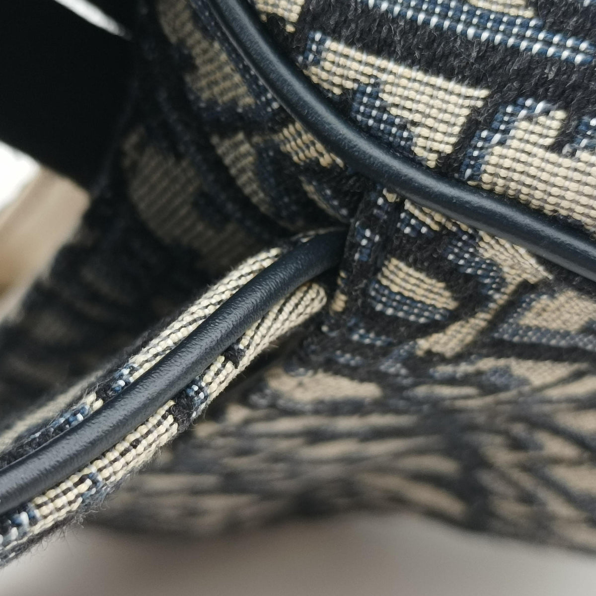 Secondhand Christian Dior Saddle Navy×grey Jacquard × Leather  shoulderbag | stylenewstar