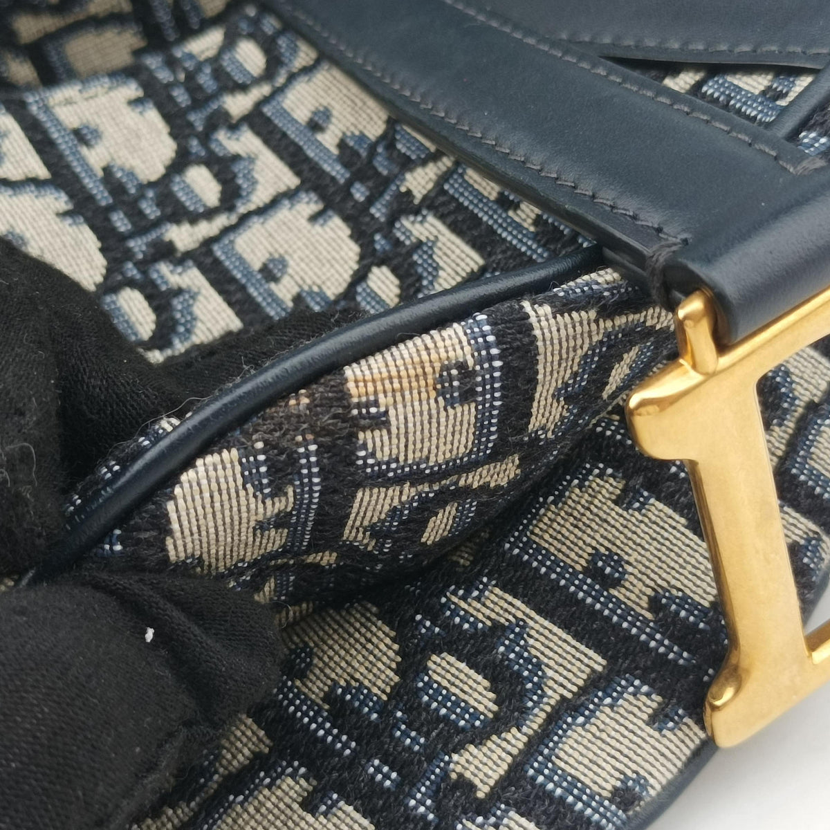 Secondhand Christian Dior Saddle Navy×grey Jacquard × Leather  shoulderbag | stylenewstar