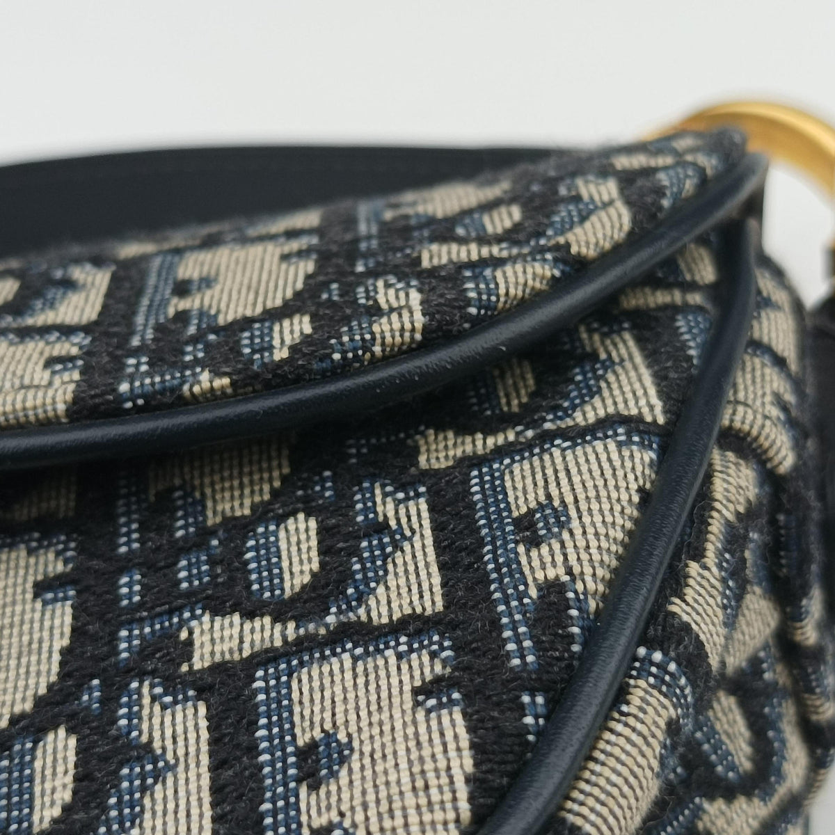 Secondhand Christian Dior Saddle Navy×grey Jacquard × Leather  shoulderbag | stylenewstar