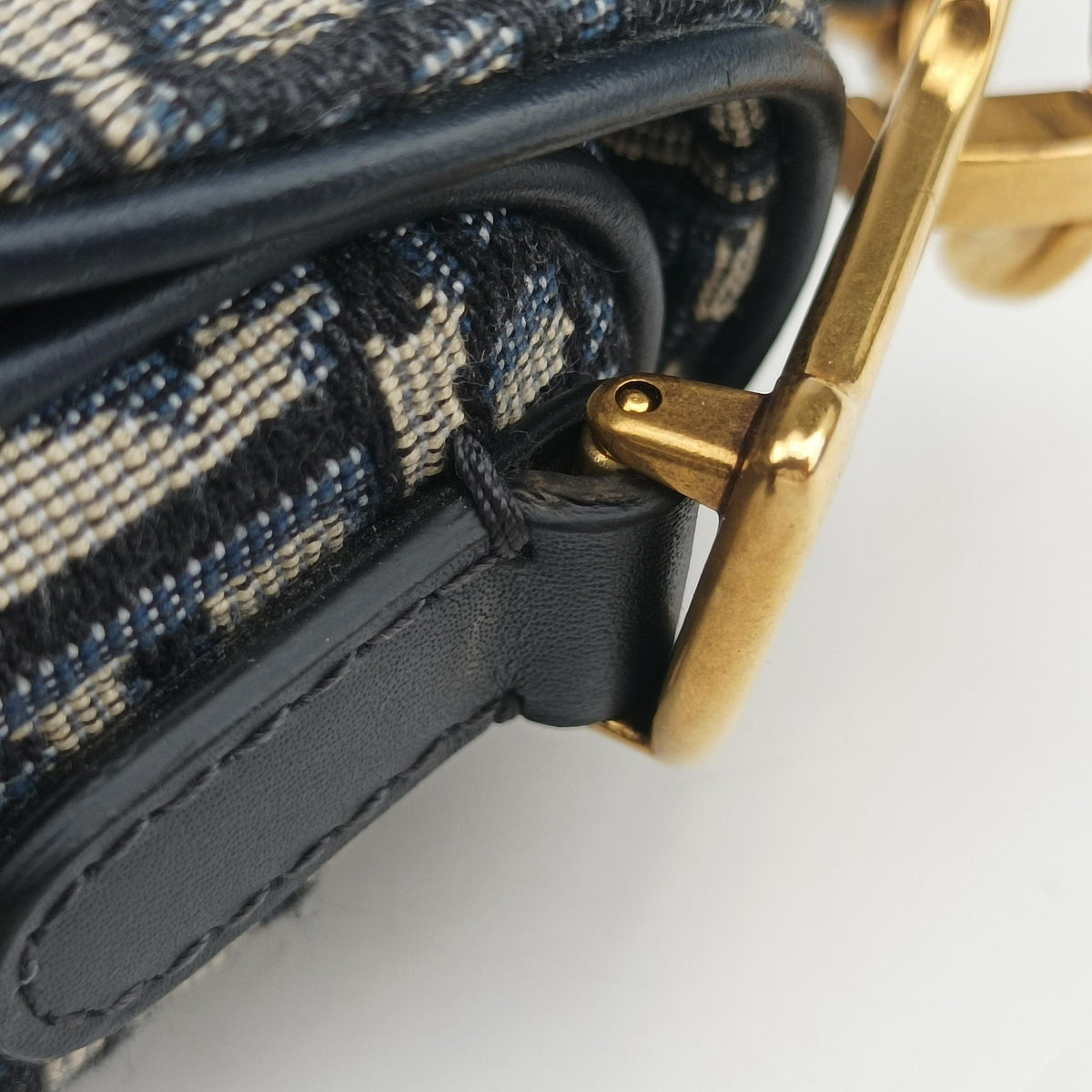 Secondhand Christian Dior Saddle Navy×grey Jacquard × Leather  shoulderbag | stylenewstar