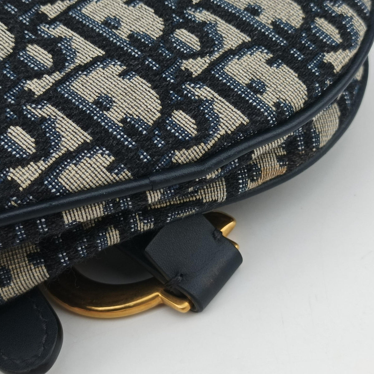 Secondhand Christian Dior Saddle Navy×grey Jacquard × Leather  shoulderbag | stylenewstar