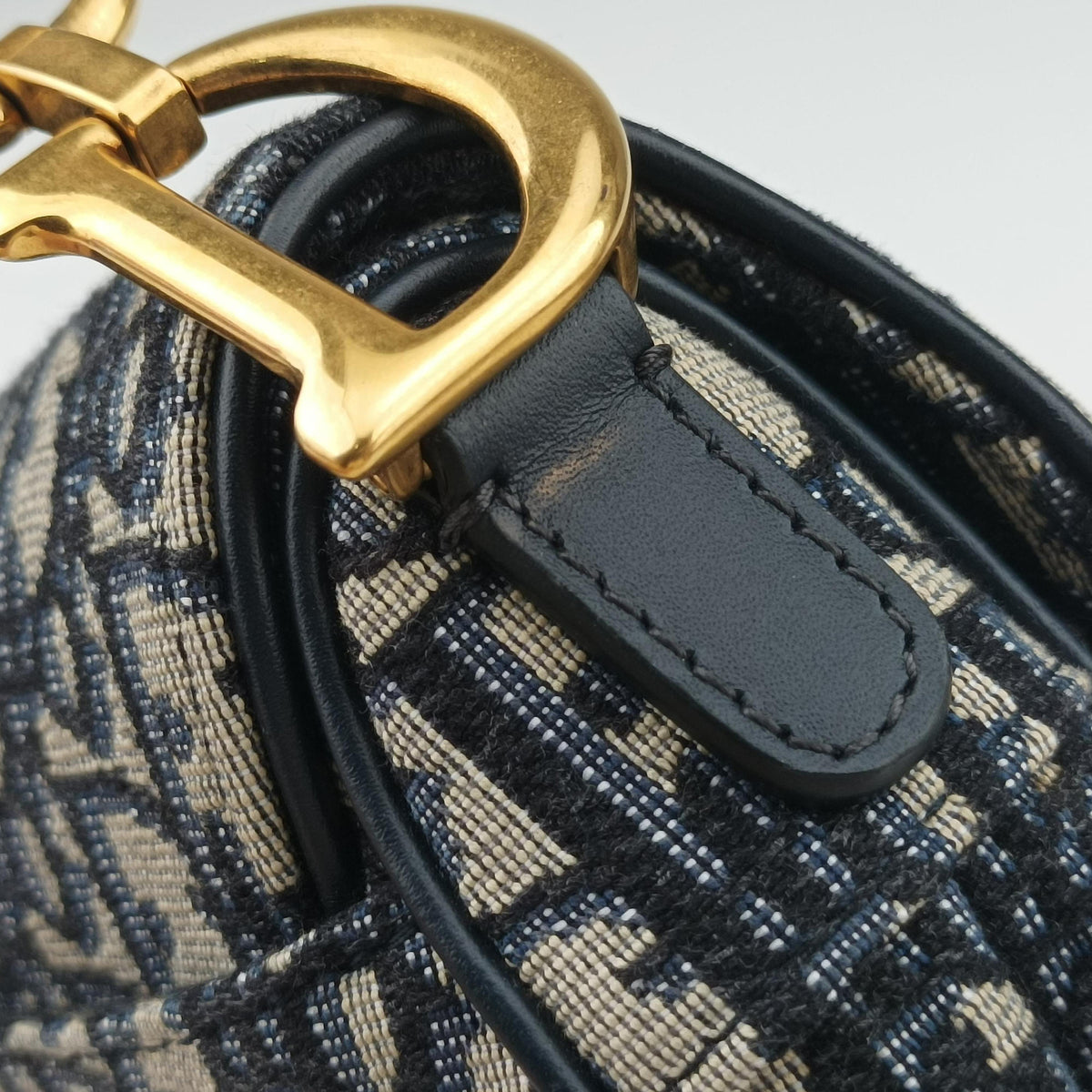 Secondhand Christian Dior Saddle Navy×grey Jacquard × Leather  shoulderbag | stylenewstar