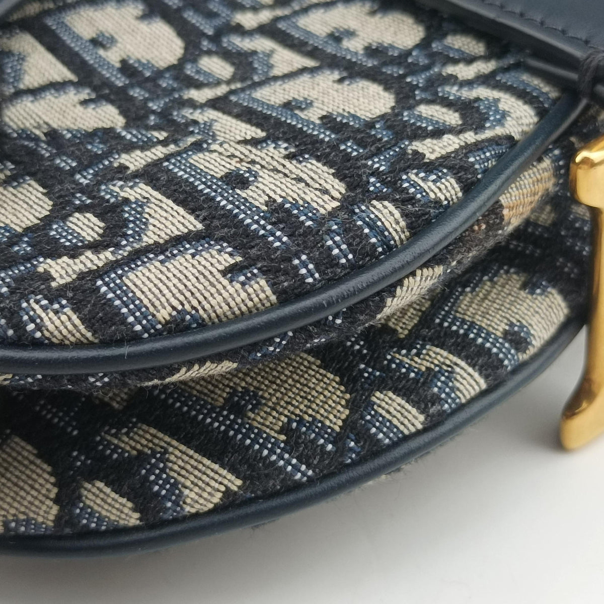 Secondhand Christian Dior Saddle Navy×grey Jacquard × Leather  shoulderbag | stylenewstar