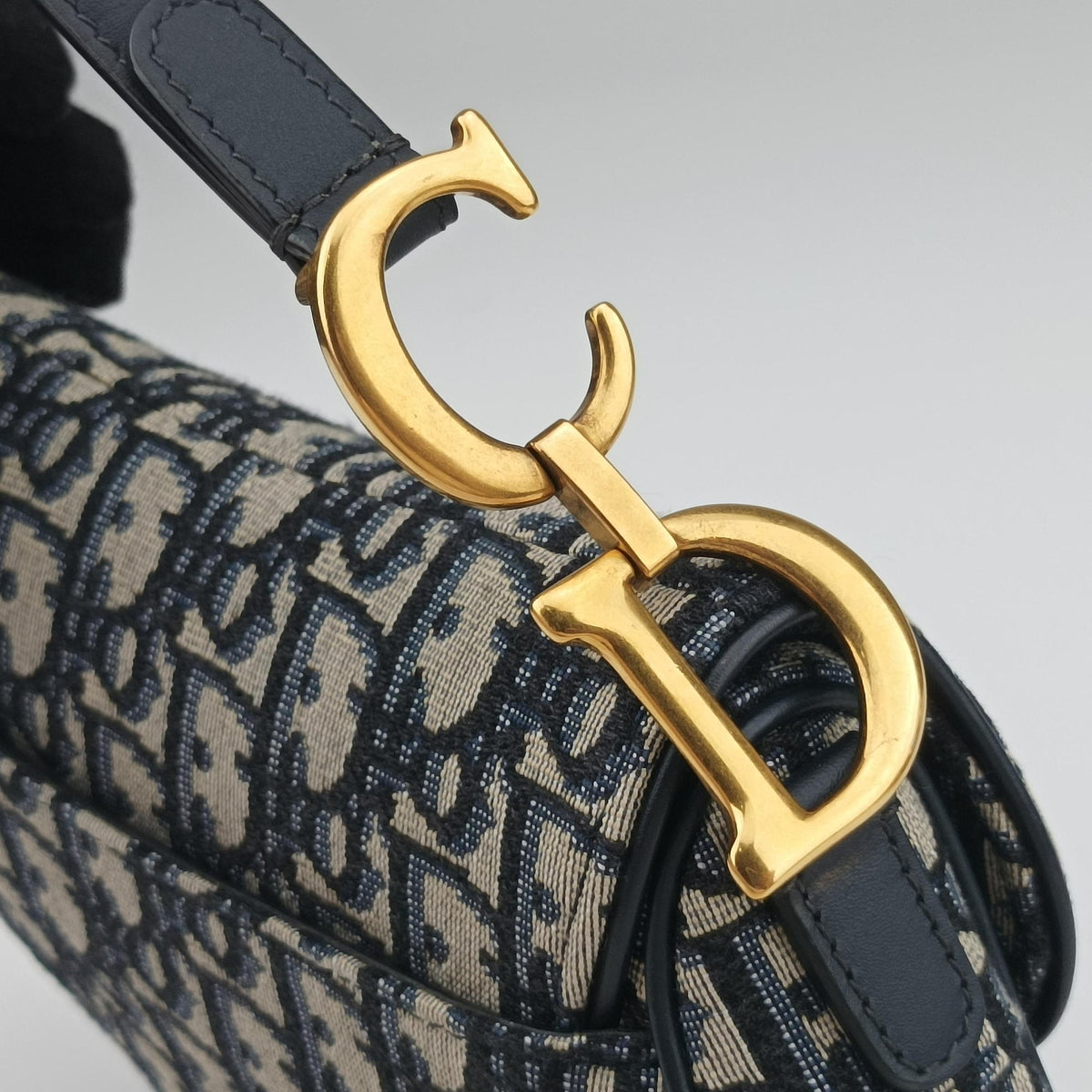 Secondhand Christian Dior Saddle Navy×grey Jacquard × Leather  shoulderbag | stylenewstar