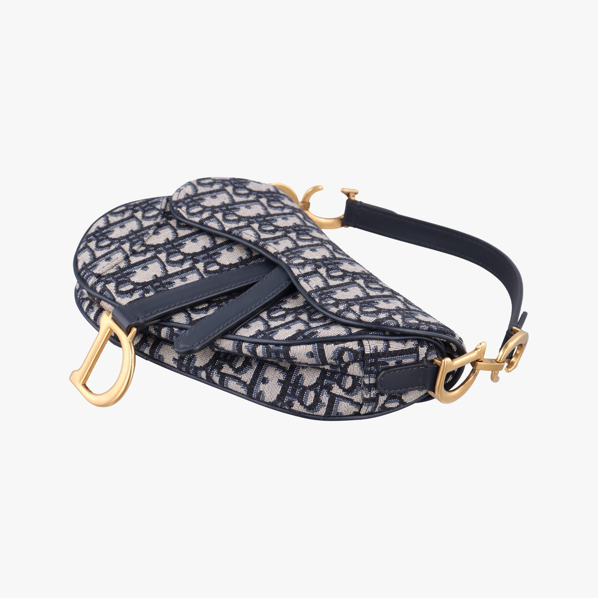 Secondhand Christian Dior Saddle Navy×grey Jacquard × Leather  shoulderbag | stylenewstar