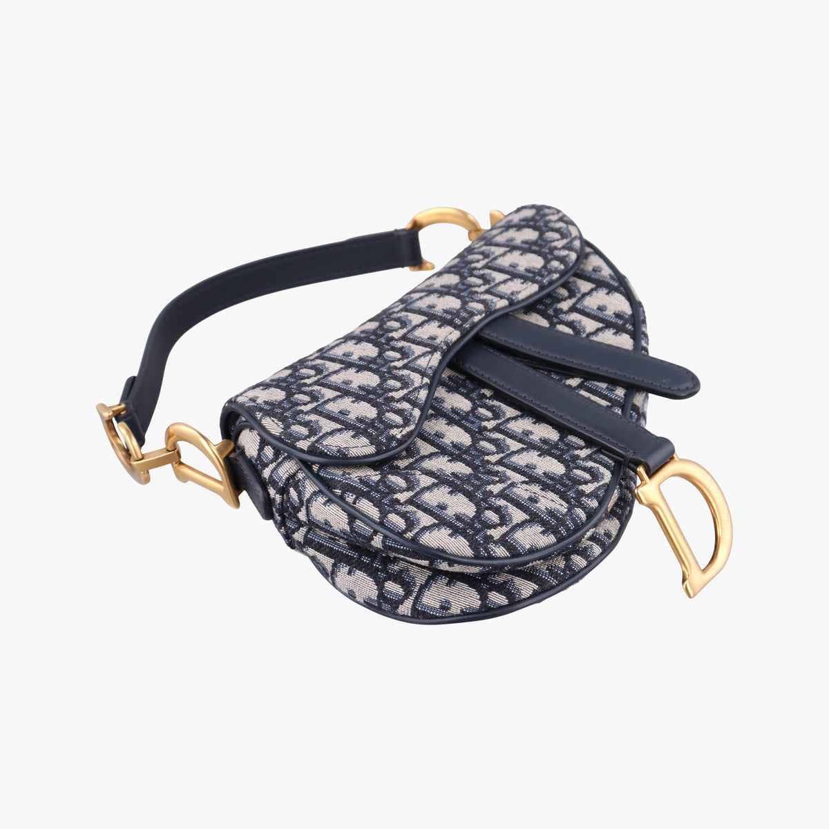 Secondhand Christian Dior Saddle Navy×grey Jacquard × Leather  shoulderbag | stylenewstar