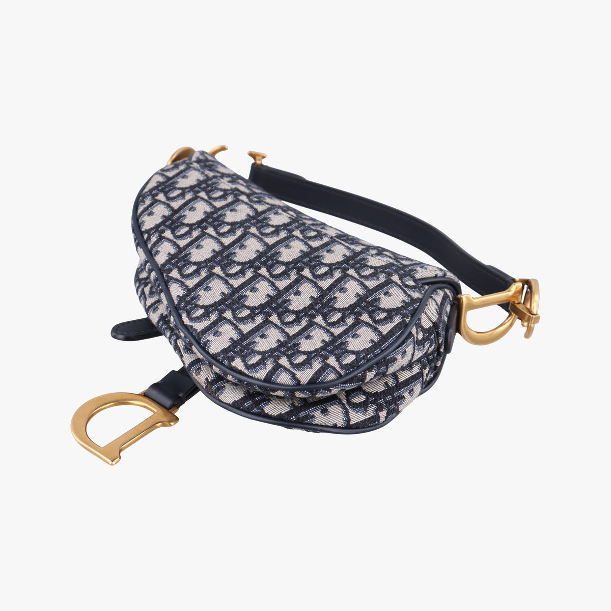 Secondhand Christian Dior Saddle Navy×grey Jacquard × Leather  shoulderbag | stylenewstar