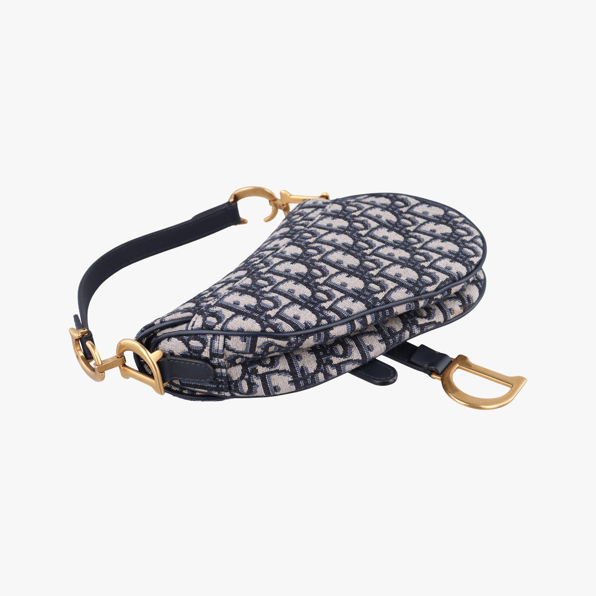 Secondhand Christian Dior Saddle Navy×grey Jacquard × Leather  shoulderbag | stylenewstar