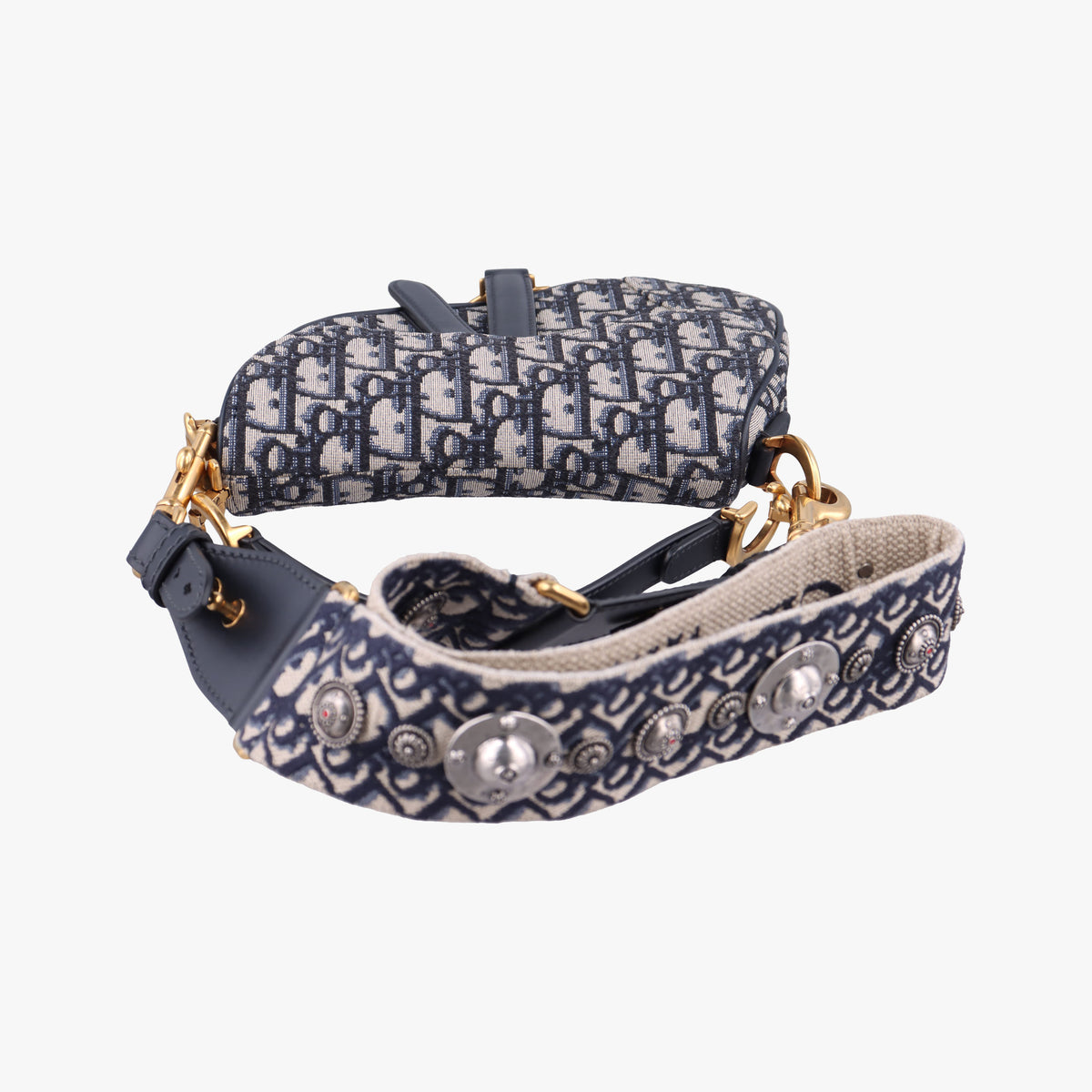 Secondhand Christian Dior Saddle Navy×grey Jacquard × Leather  shoulderbag | stylenewstar