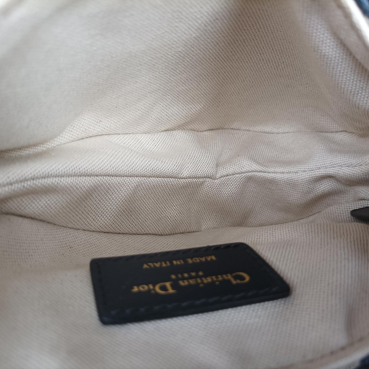Secondhand Christian Dior Saddle Navy×grey Jacquard × Leather  shoulderbag | stylenewstar