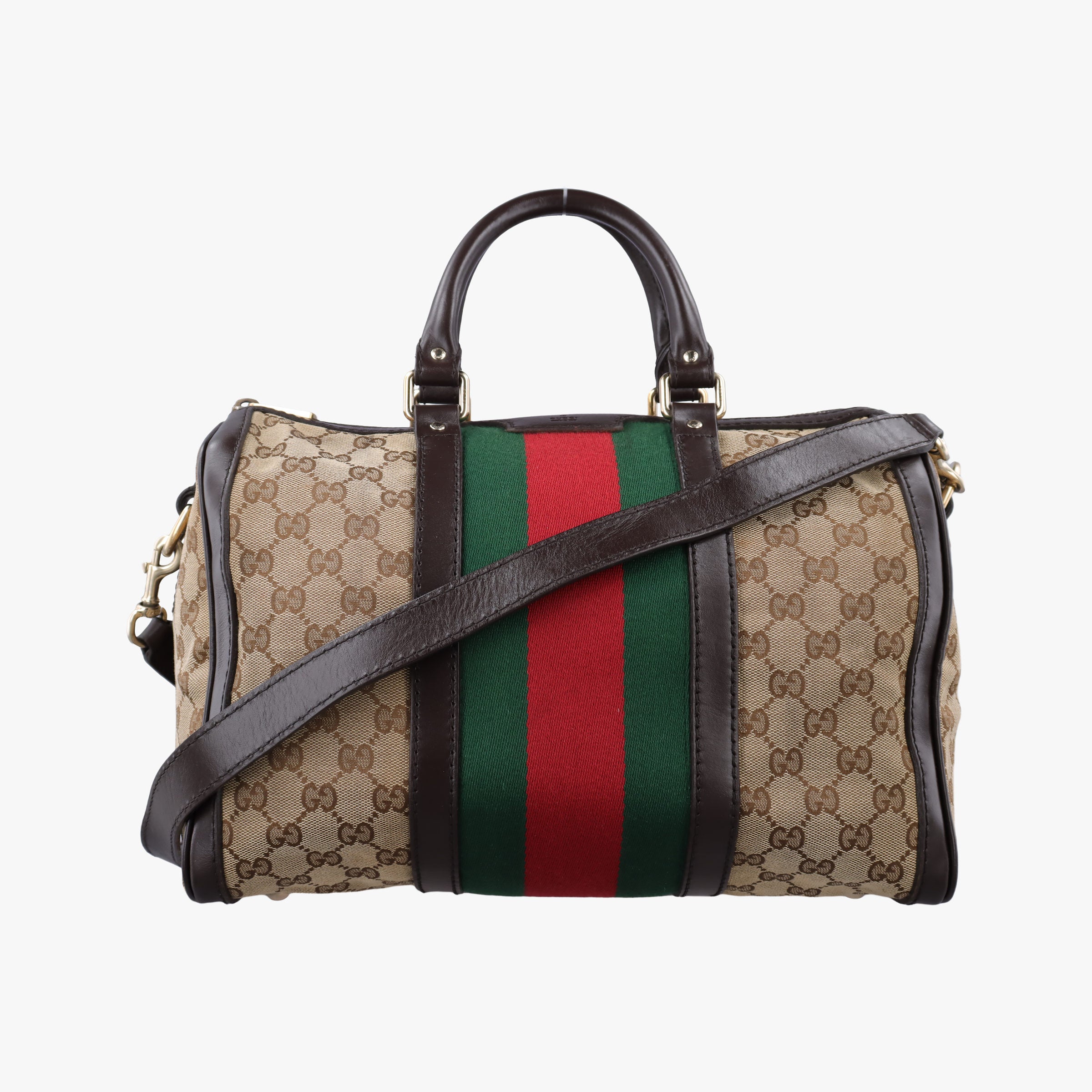 Pre-owned Gucci Sherry Line Beige×green×red Canvas×Leather 247205 shoulderbag | stylenewstar