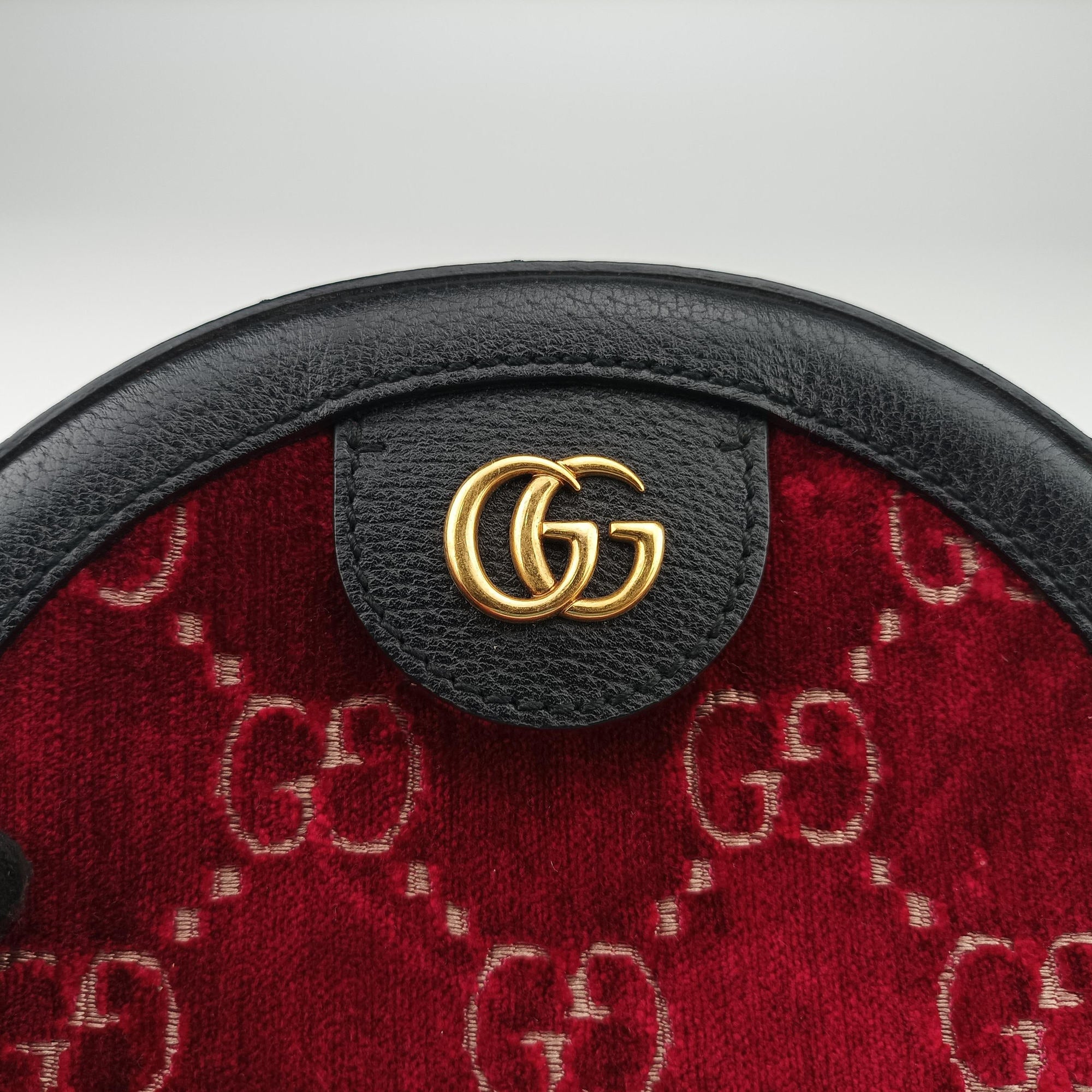 Pre-owned Gucci Ophidia Red×black Velour×leather 574978 shoulderbag | stylenewstar