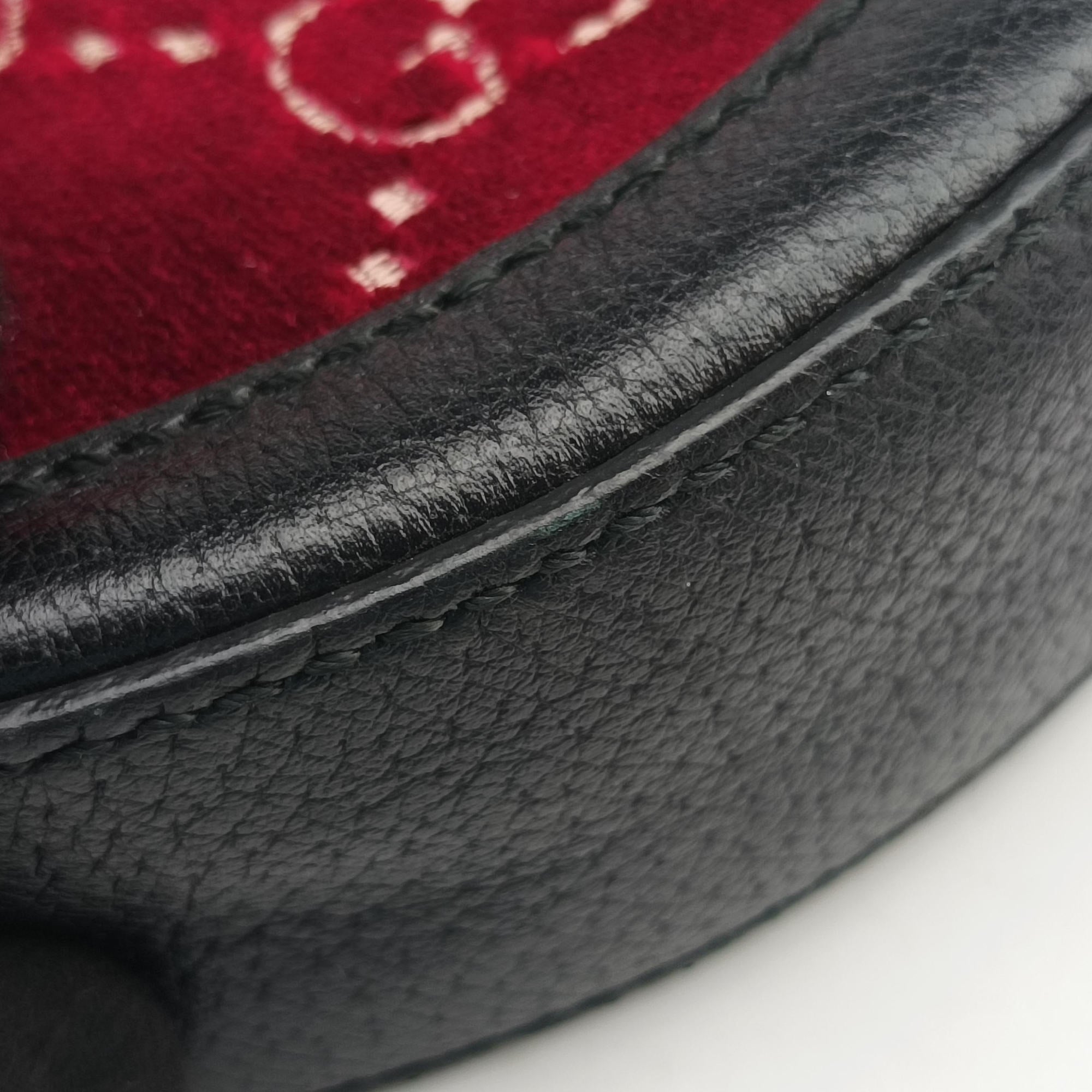Pre-owned Gucci Ophidia Red×black Velour×leather 574978 shoulderbag | stylenewstar