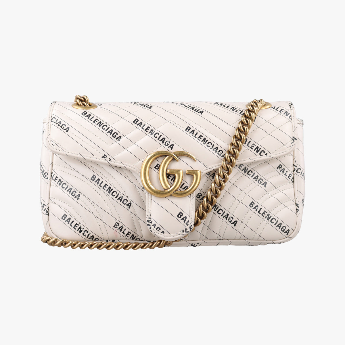Pre-owned Gucci The Hacker Project GG Marmont White Leather 443497 shoulderbag | stylenewstar