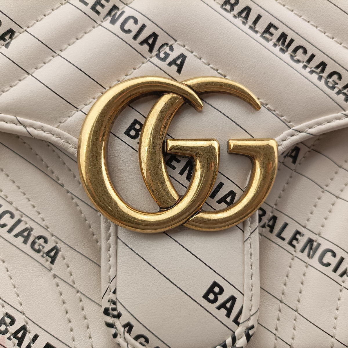 Pre-owned Gucci The Hacker Project GG Marmont White Leather 443497 shoulderbag | stylenewstar