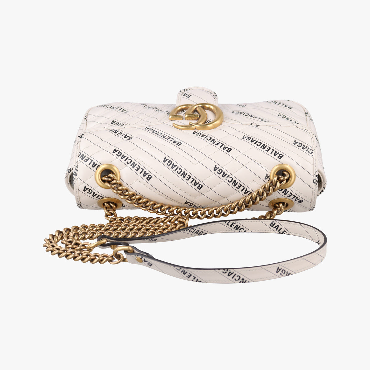 Pre-owned Gucci The Hacker Project GG Marmont White Leather 443497 shoulderbag | stylenewstar