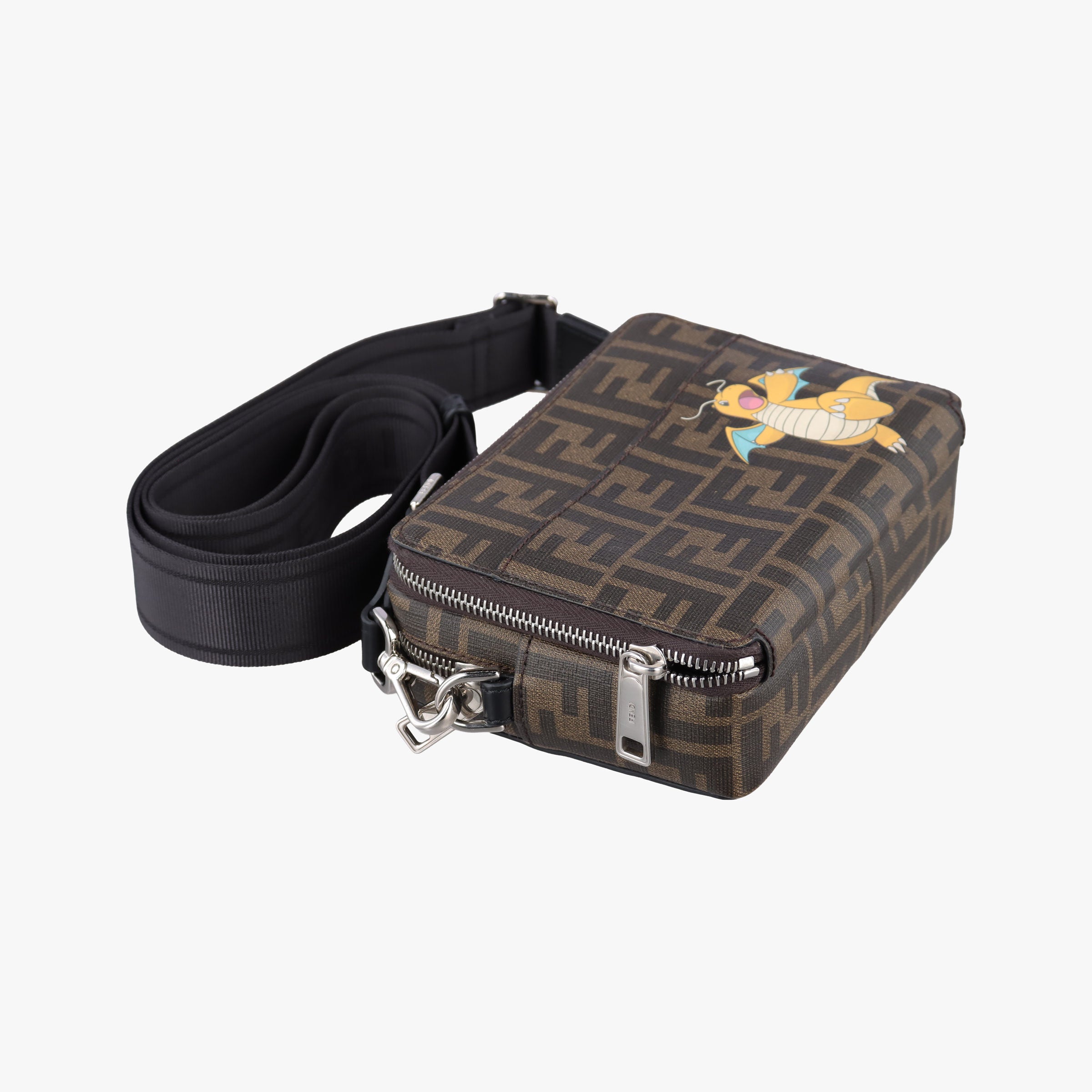 Pre-owned Fendi Pokemon collaboration Dragonite Organizer Cam FF Brown canvas 7M0357 shoulderbag | stylenewstar