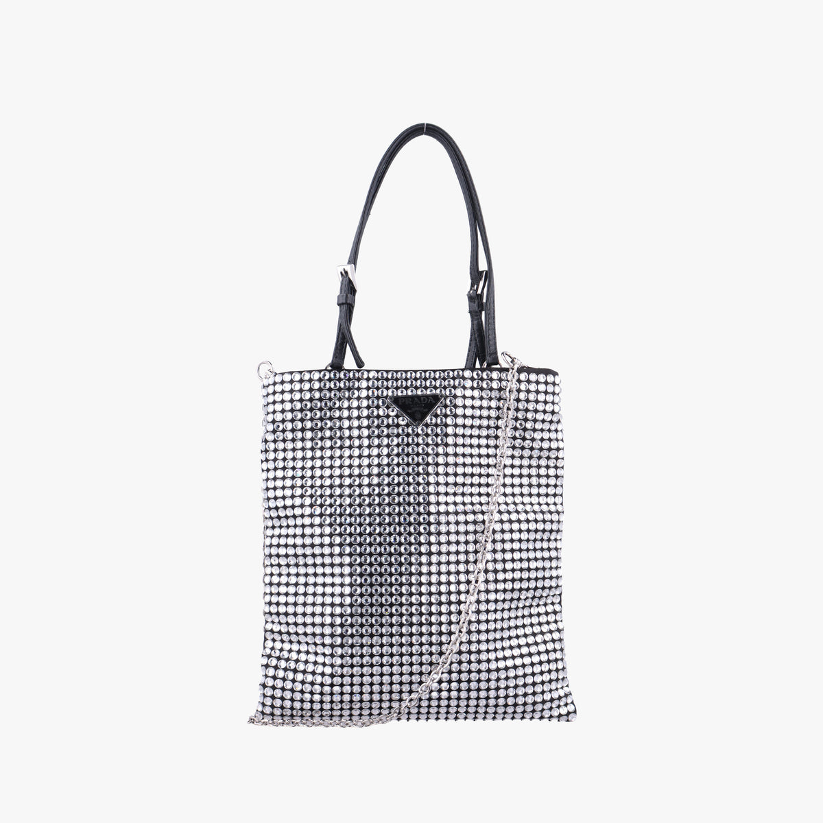 Pre-owned Prada Rosa Satin Crystal Mini Tote Silver Rhinestone 1BA253 shoulderbag | stylenewstar